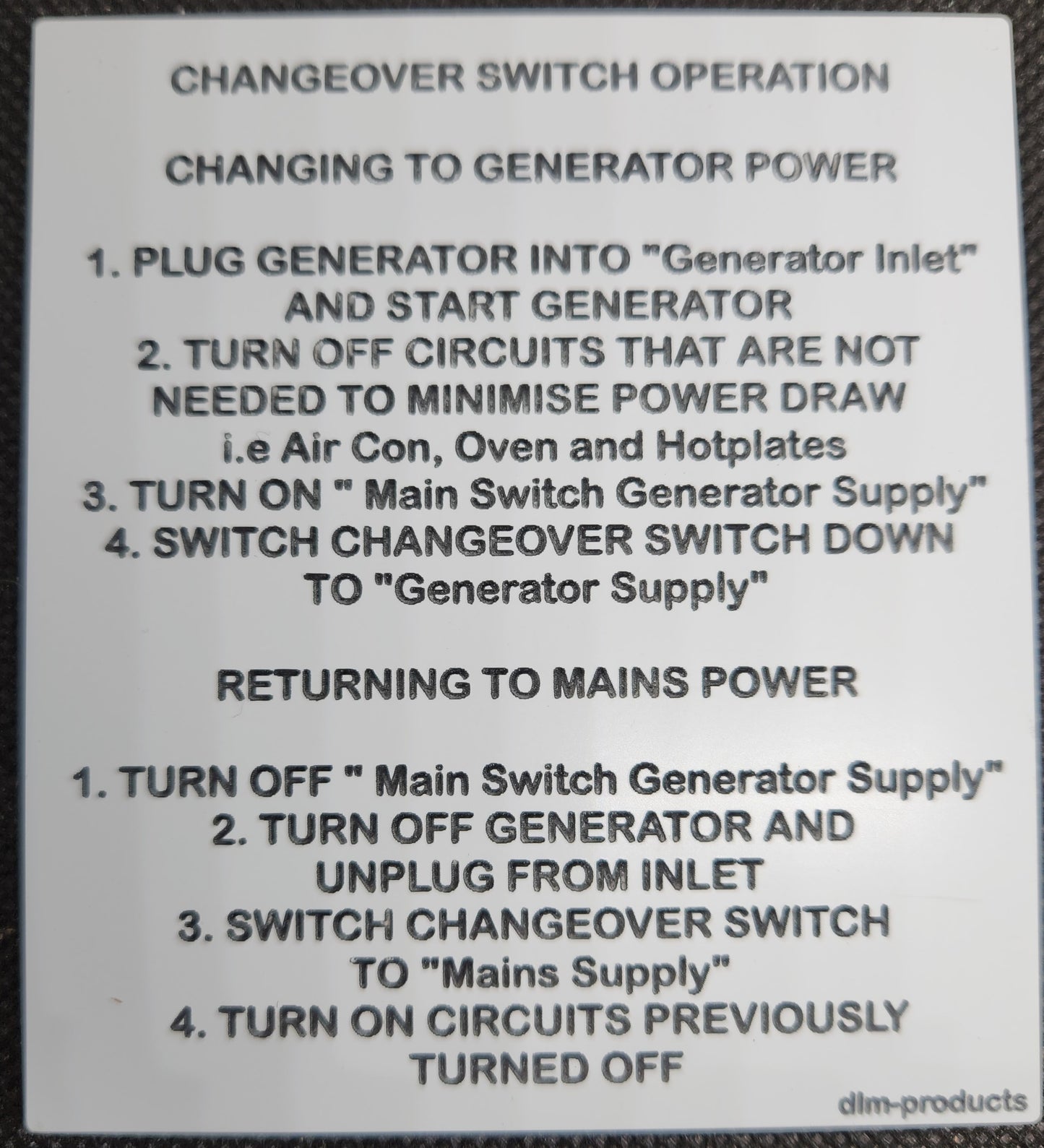 Generator changeover instructions